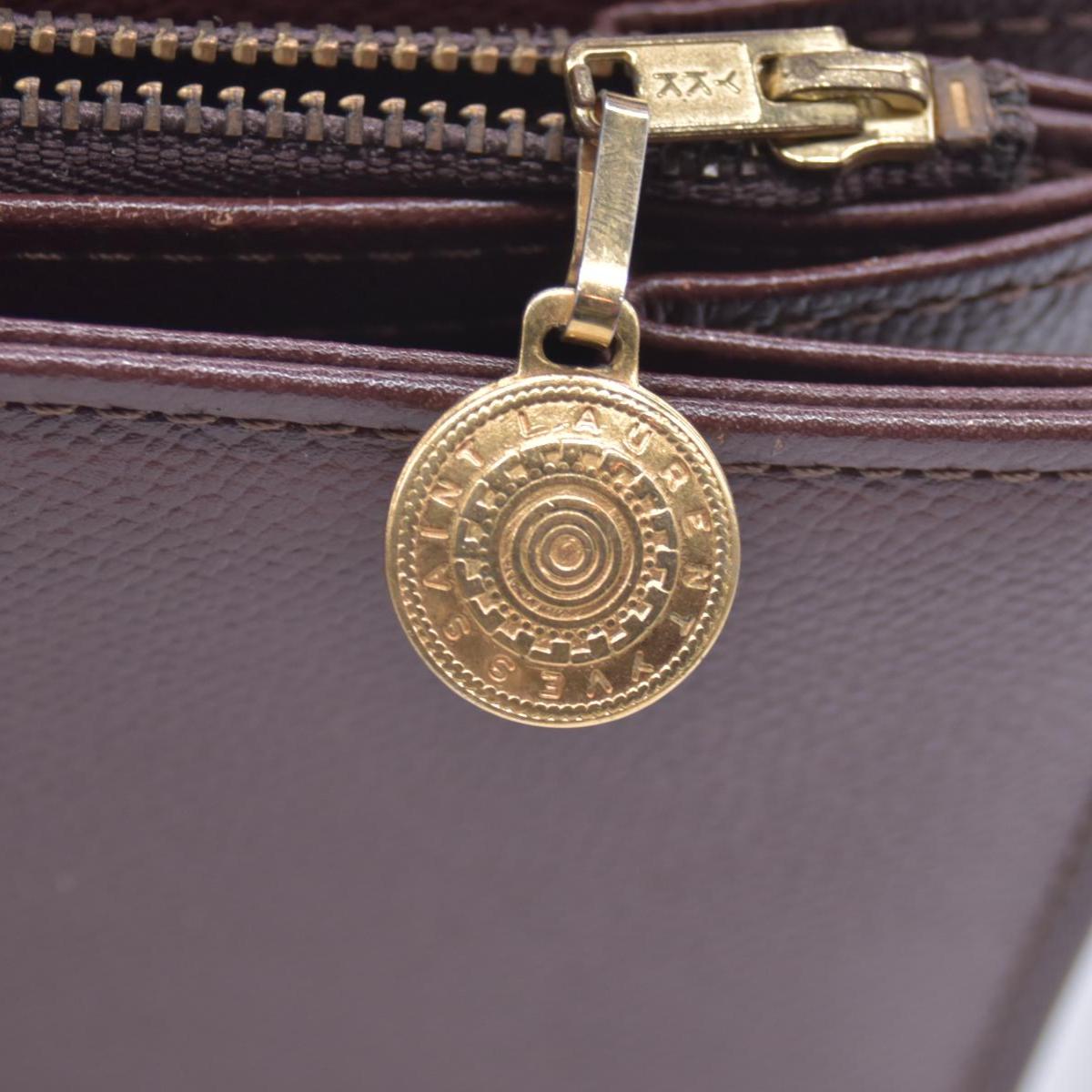 $850 SAINT LAURENT Textured Leather Push Lock Clutch Document Case Burgundy CONSIGNMENT 10021193