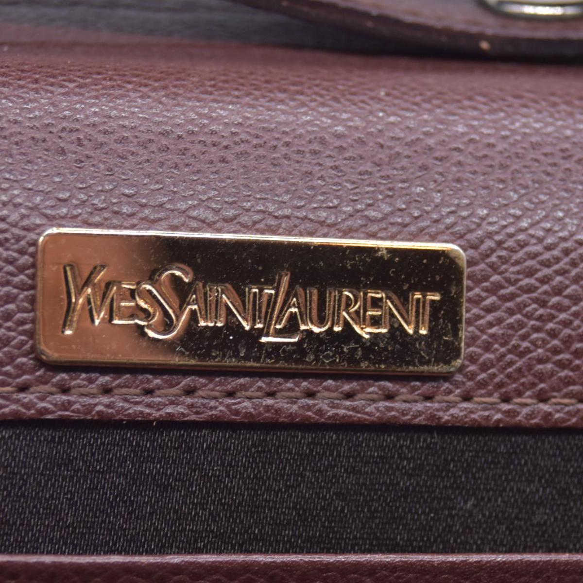$850 SAINT LAURENT Textured Leather Push Lock Clutch Document Case Burgundy CONSIGNMENT 10021193