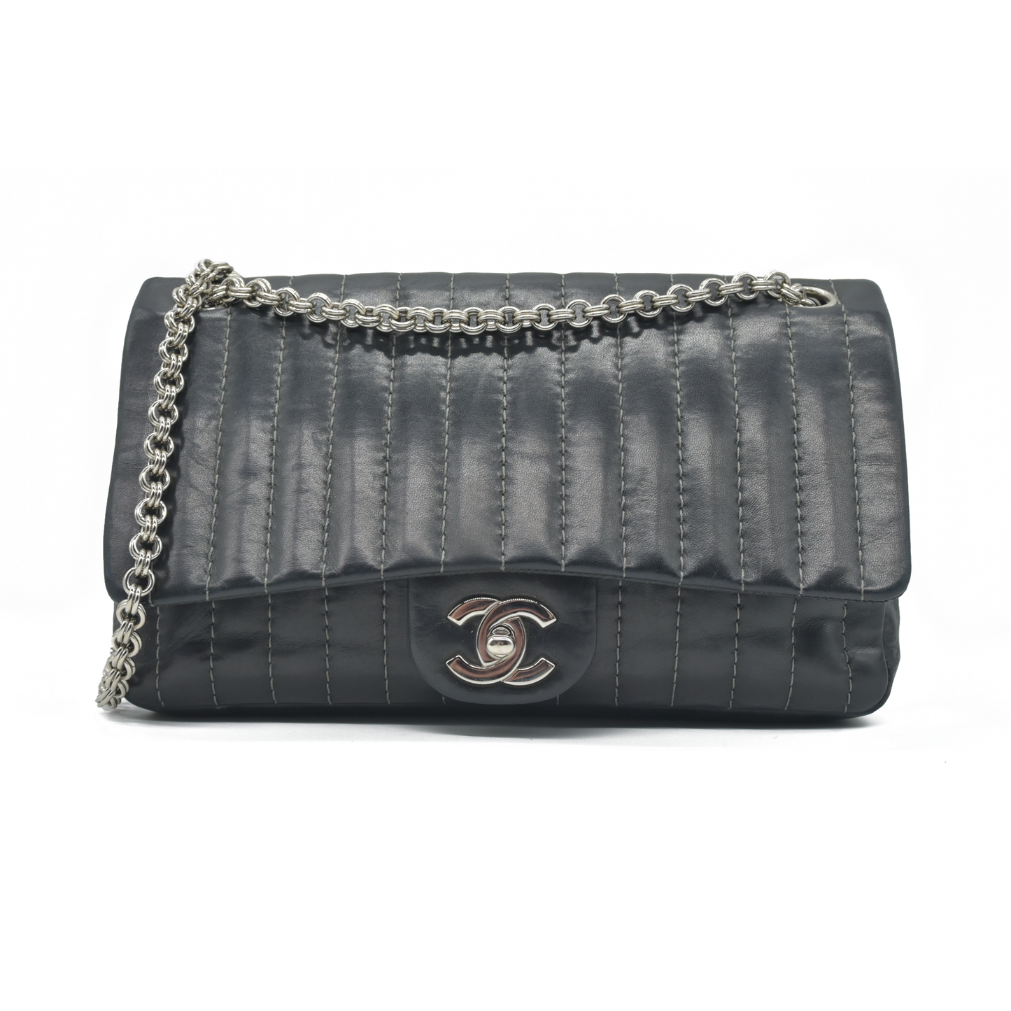 $4700 Chanel Mademoiselle Vertical Quilted Medium Single Flap 2006