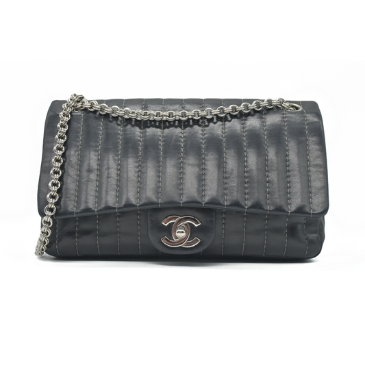 $4700 Chanel Mademoiselle Vertical Quilted Medium Single Flap 2006