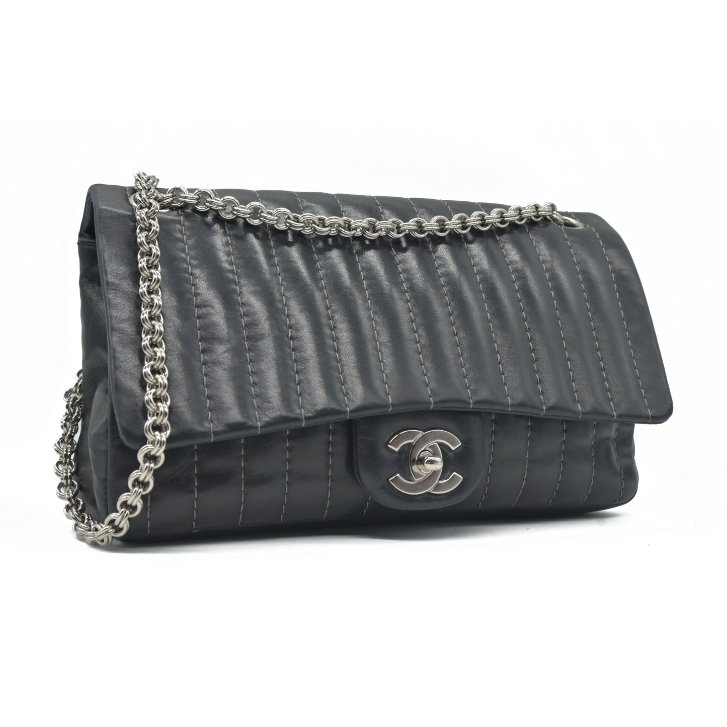 $4700 Chanel Mademoiselle Vertical Quilted Medium Single Flap 2006
