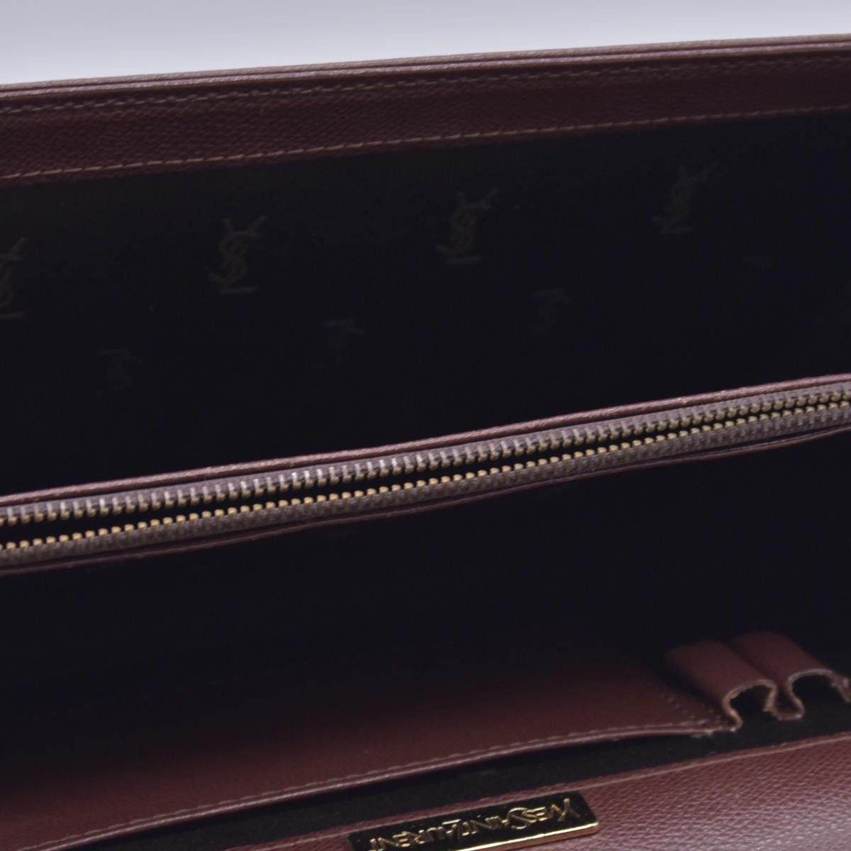$850 SAINT LAURENT Textured Leather Push Lock Clutch Document Case Burgundy CONSIGNMENT 10021193