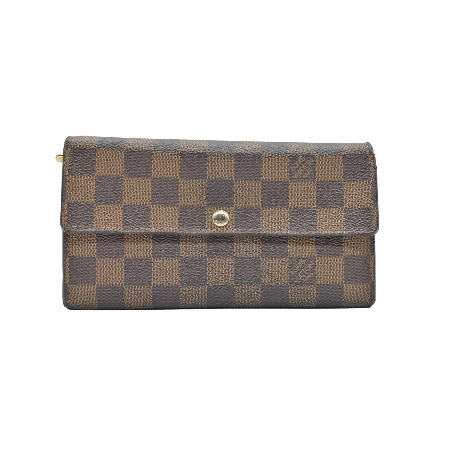 $725 2008 Louis Vuitton Damier Porte Feuille Sarah Long Bifold Wallet Brown CA5018