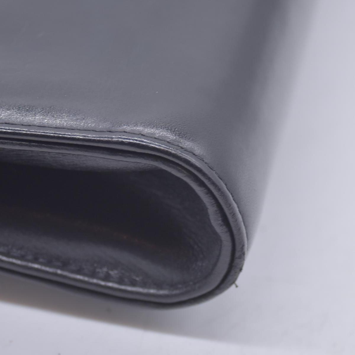 $1450 GUCCI Calfskin Vintage Interlocking GG Chain Flap Clutch Bag Black CONSIGNMENT 10021223