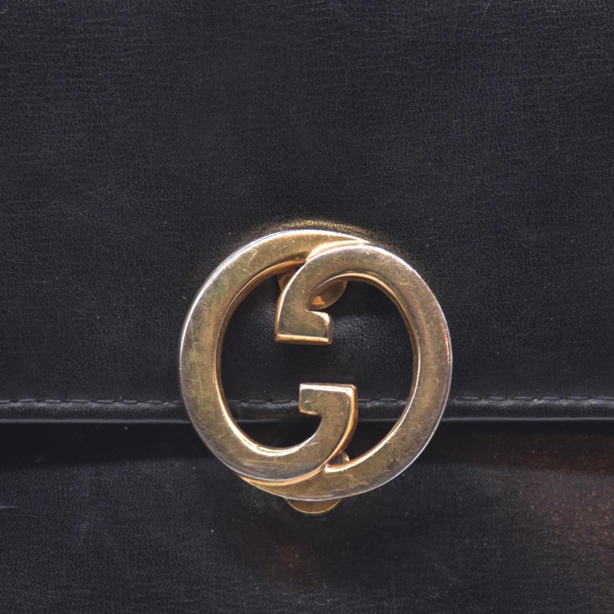 $1450 GUCCI Calfskin Vintage Interlocking GG Chain Flap Clutch Bag Black CONSIGNMENT 10021223