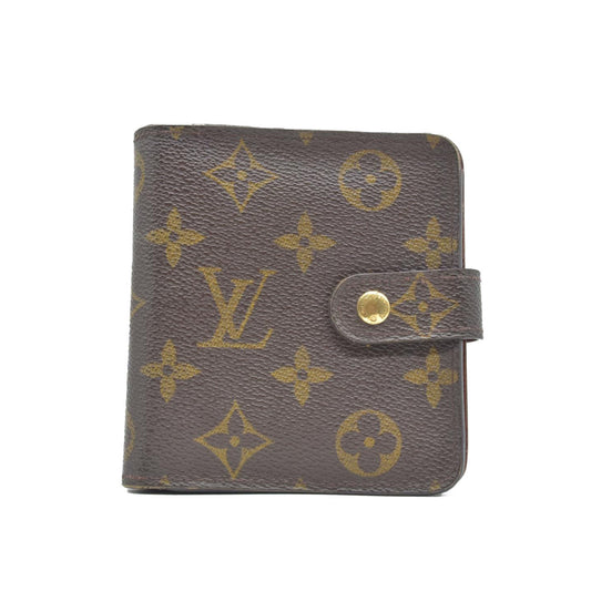 $625 2000 Louis Vuitton Monogram Compact Zip Bifold Wallet Brown MI0060