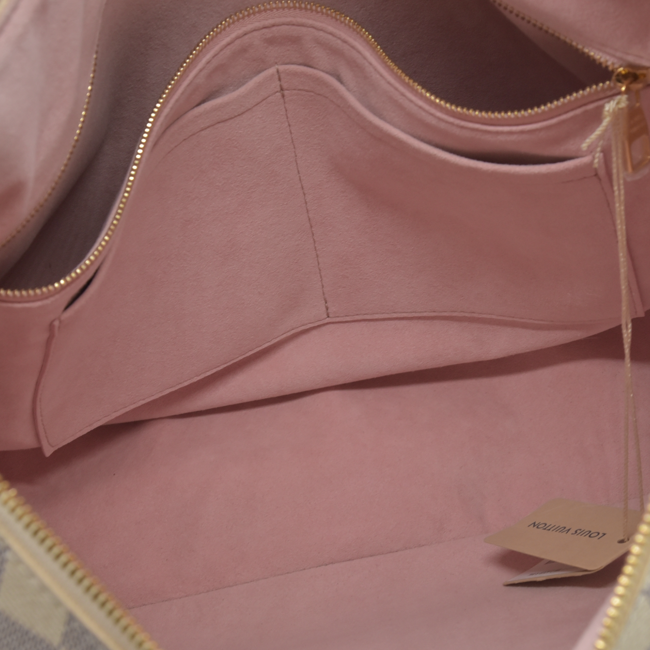 $2740 Louis Vuitton Damier Azur Slouchy MM Rose Ballerine