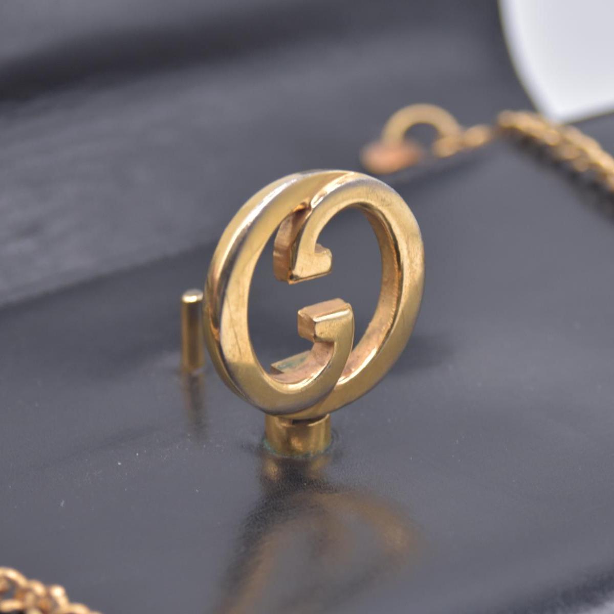 $1450 GUCCI Calfskin Vintage Interlocking GG Chain Flap Clutch Bag Black CONSIGNMENT 10021223