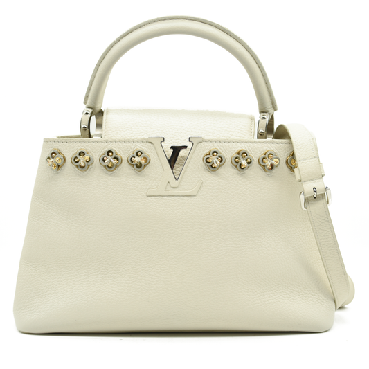 Louis Vuitton Capucines PM Sequin Embellished Shoulder Bag Off White
