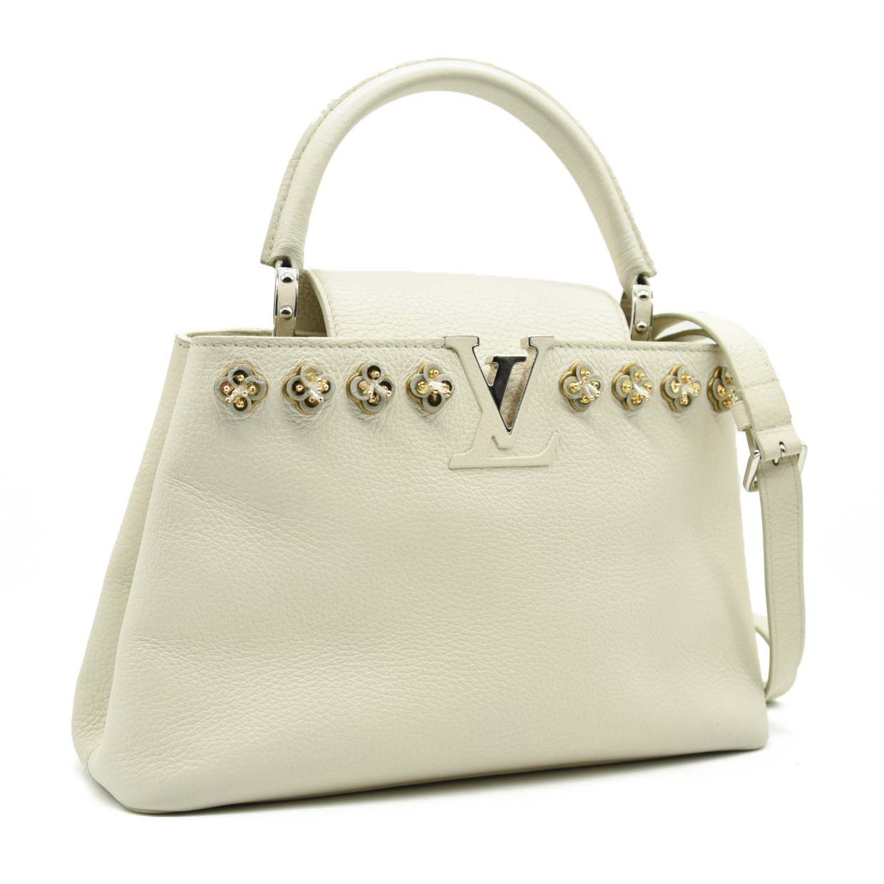 Louis Vuitton Capucines PM Sequin Embellished Shoulder Bag Off White