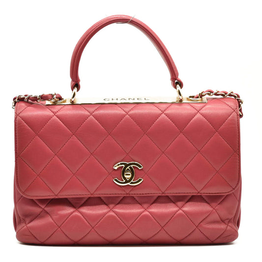 CHANEL Lambskin Quilted Small Trendy CC Flap Dual Handle Bag Dark Pink