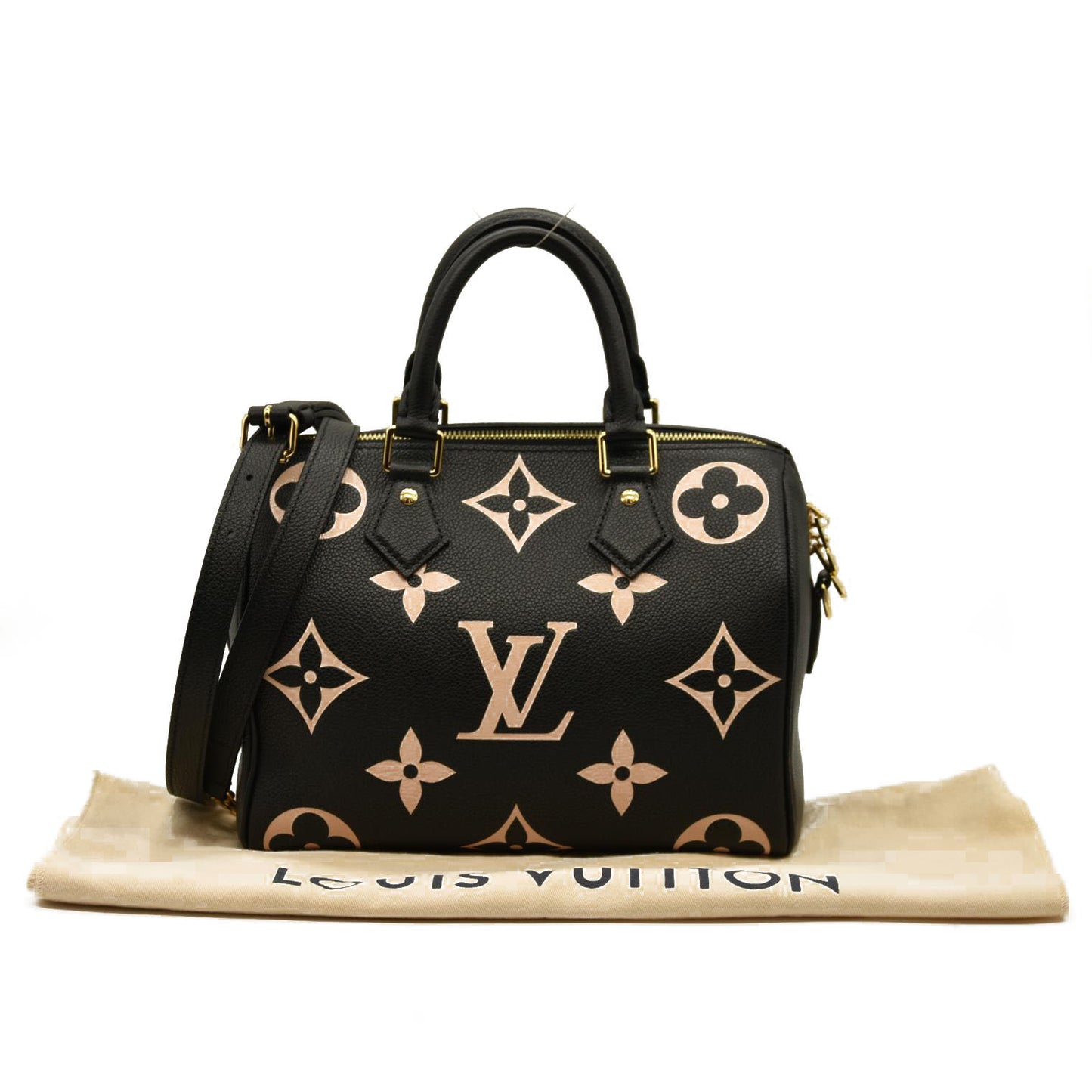 Louis Vuitton  Empreinte Monogram Giant Speedy Bandouliere 25 Black Beige RFID