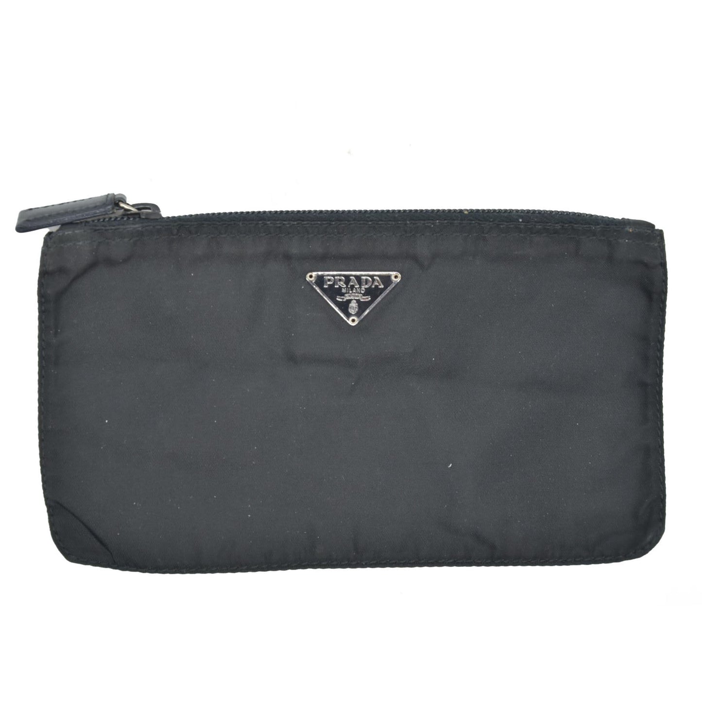 $650 PRADA Logo Plate Nylon Cosmetic Pouch Bag Black