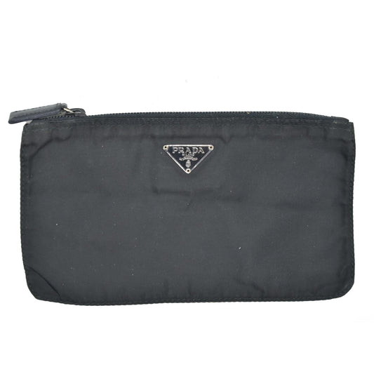 $650 PRADA Logo Plate Nylon Cosmetic Pouch Bag Black