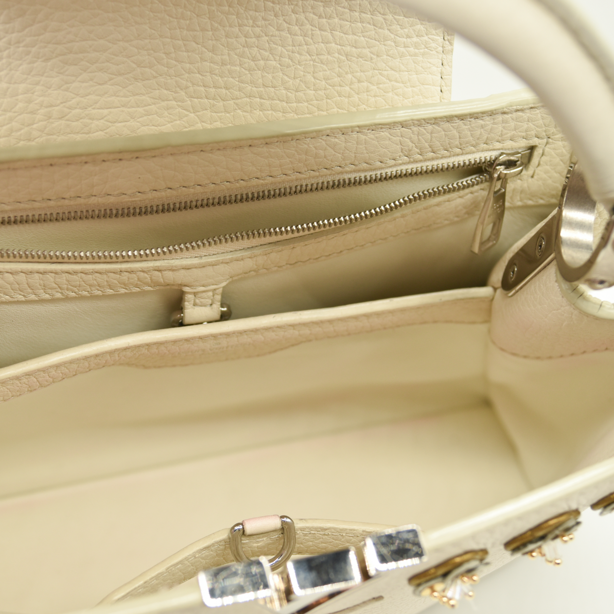 Louis Vuitton Capucines PM Sequin Embellished Shoulder Bag Off White