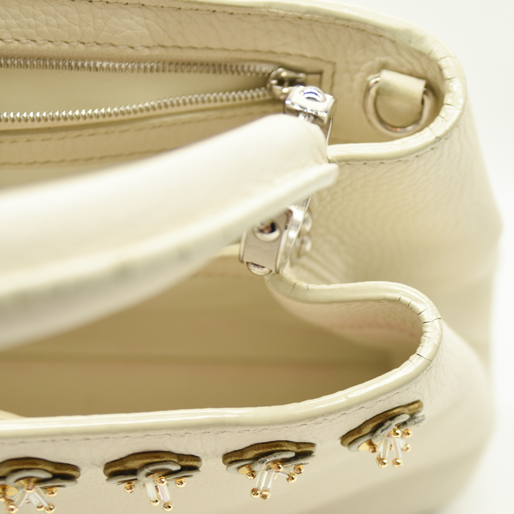 Louis Vuitton Capucines PM Sequin Embellished Shoulder Bag Off White