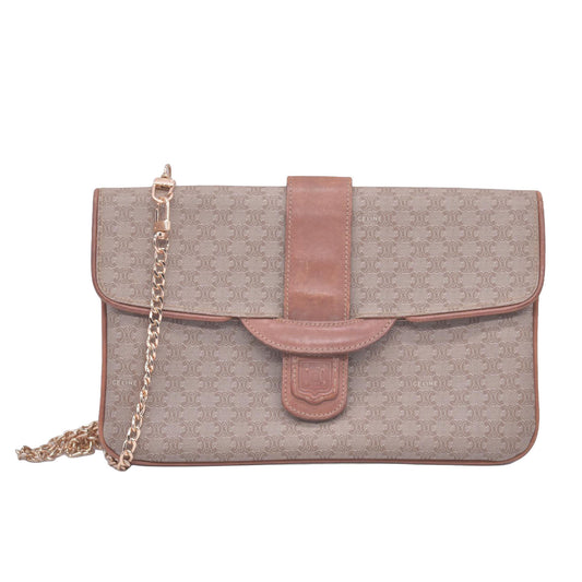 CELINE C Macadam Canvas Flap Shoulder Bag Chain Strap Tan CONSIGNMENT 10021189