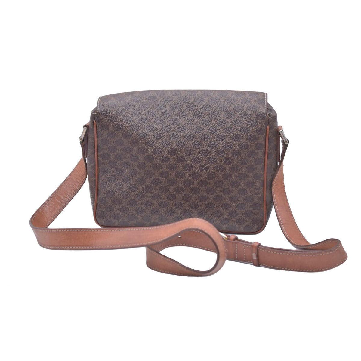 CELINE Macadam Coated Canvas Ring Circle Logo Crossbody Bag Brown CONSIGNMENT 10021238