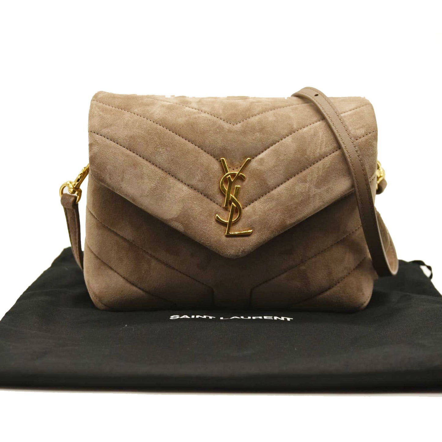 SAINT LAURENT  Suede Toy Loulou Shoulder Bag Taupe