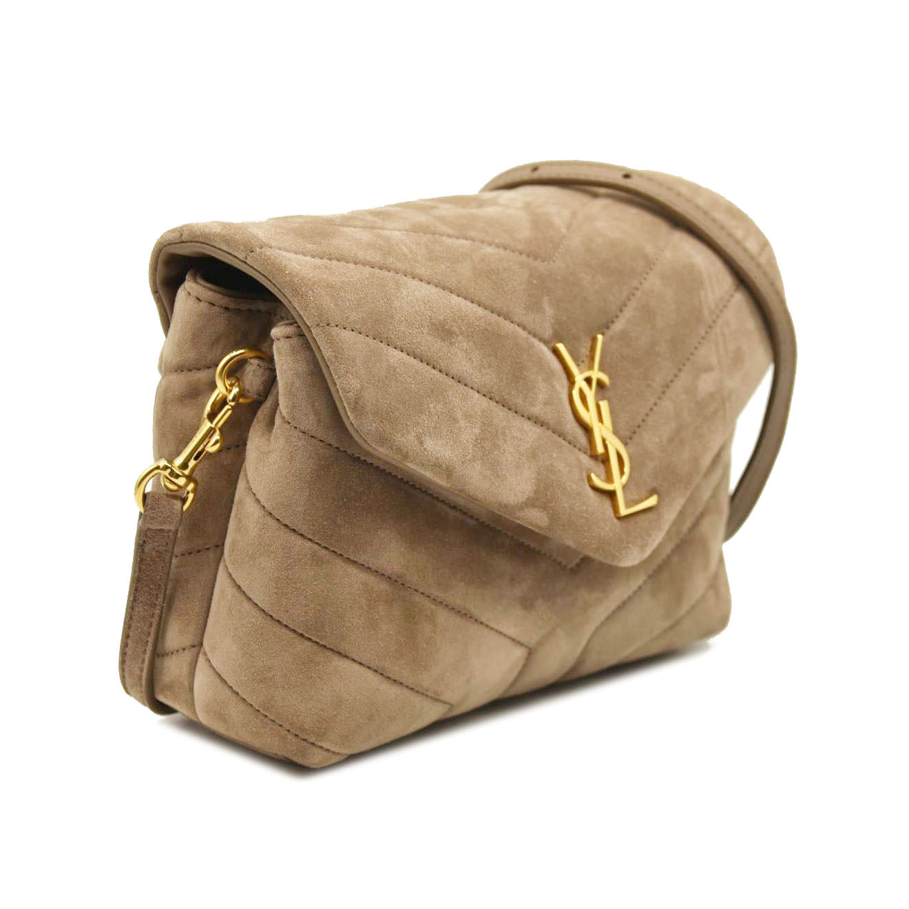 SAINT LAURENT  Suede Toy Loulou Shoulder Bag Taupe