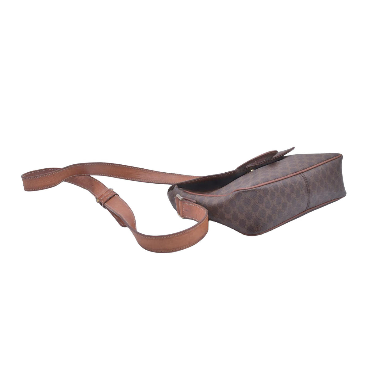 CELINE Macadam Coated Canvas Ring Circle Logo Crossbody Bag Brown CONSIGNMENT 10021238