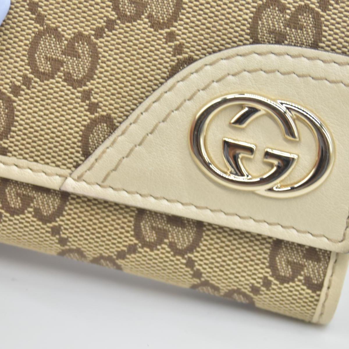 $490 Gucci CONSIGNMENT Beige/Brown GG Canvas and Leather Interlocking G French Wallet