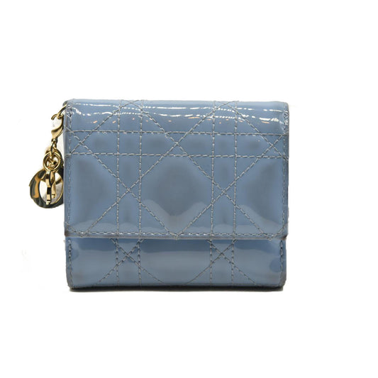 Christian Dior  Patent Cannage Lady Dior Lotus Wallet Light Blue