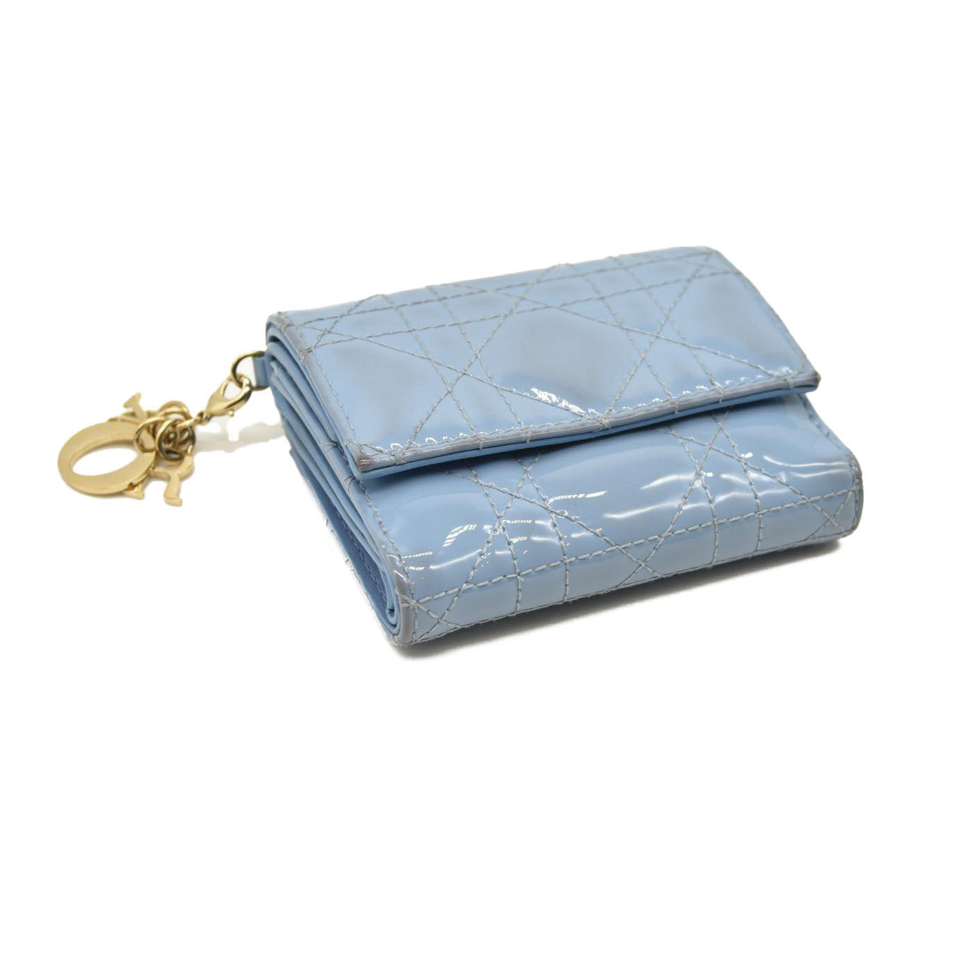Christian Dior  Patent Cannage Lady Dior Lotus Wallet Light Blue