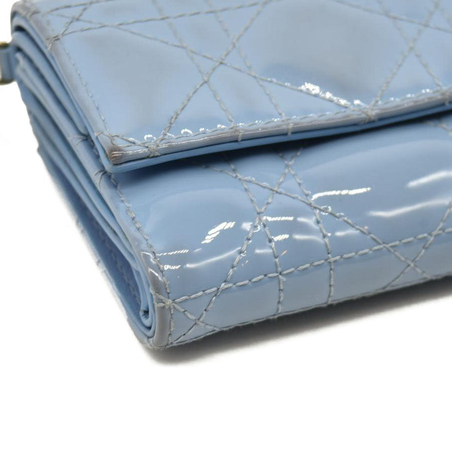Christian Dior  Patent Cannage Lady Dior Lotus Wallet Light Blue