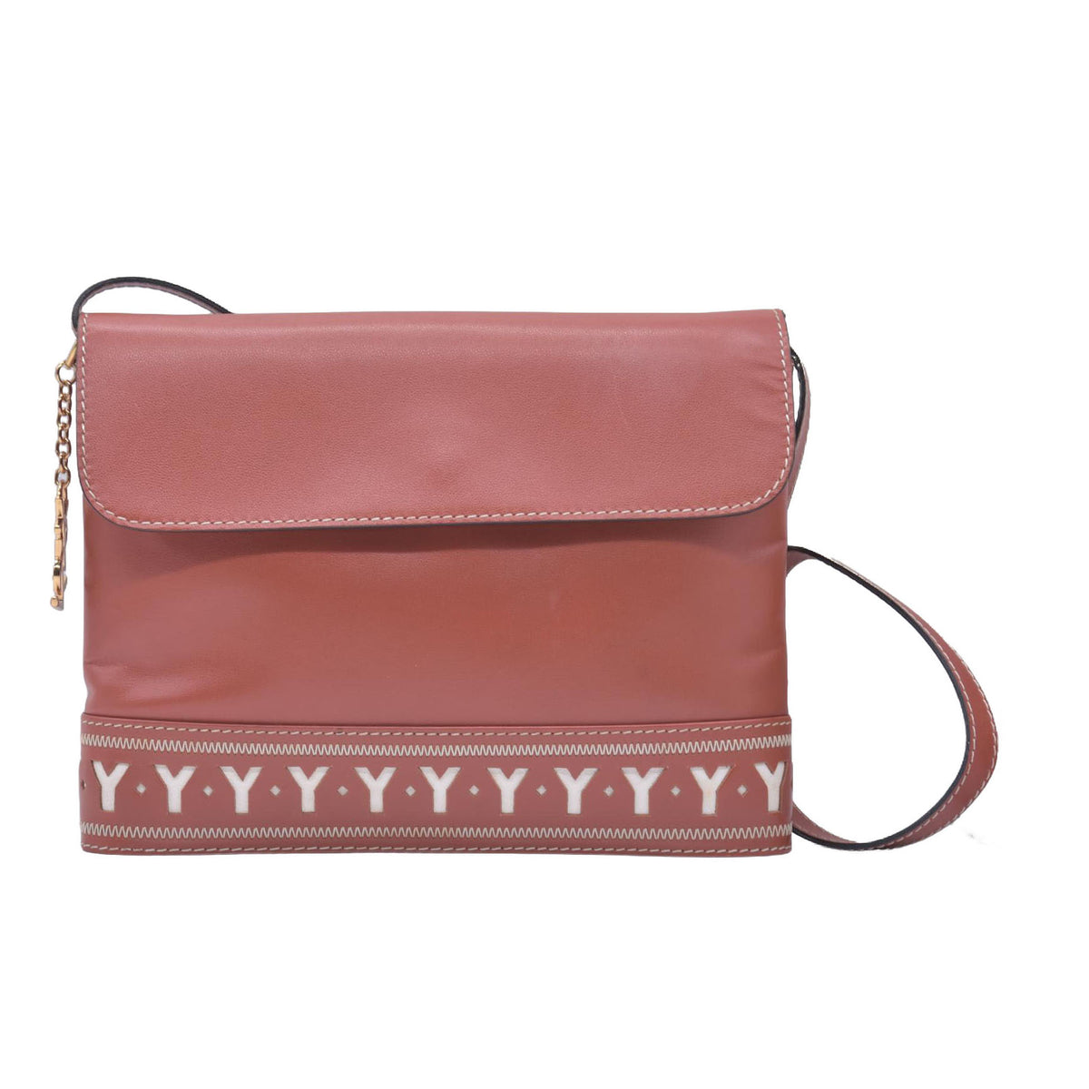 $980 YVES SAINT LAURENT Calfskin Cutout Y Monogram Flap Shoulder Bag Terracotta CONSIGNMENT 10021247