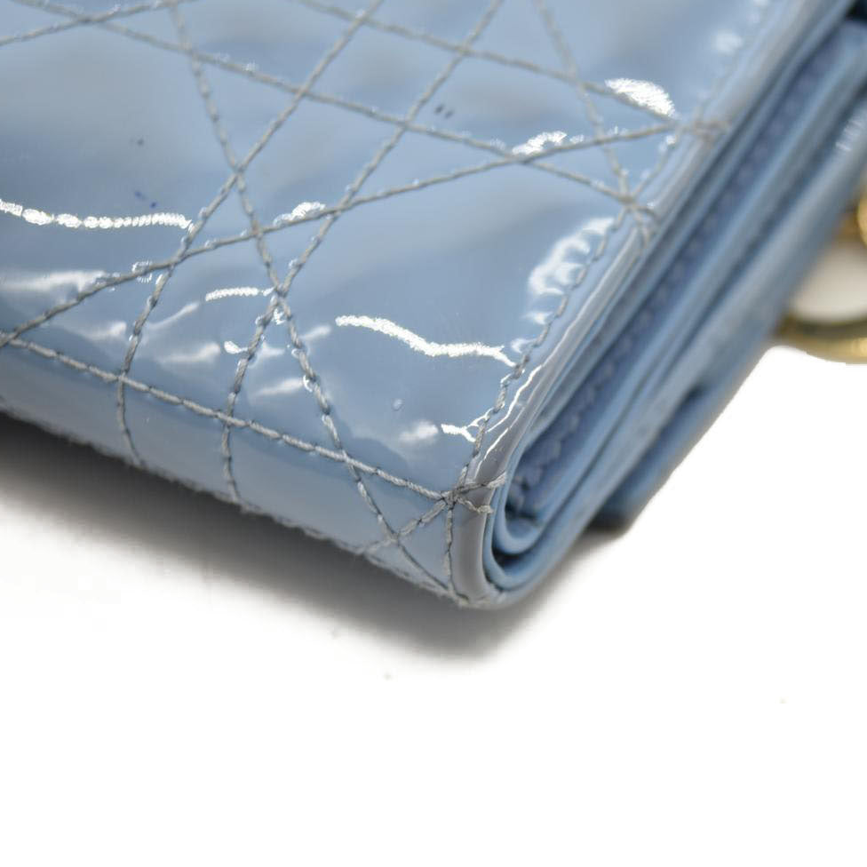 Christian Dior  Patent Cannage Lady Dior Lotus Wallet Light Blue