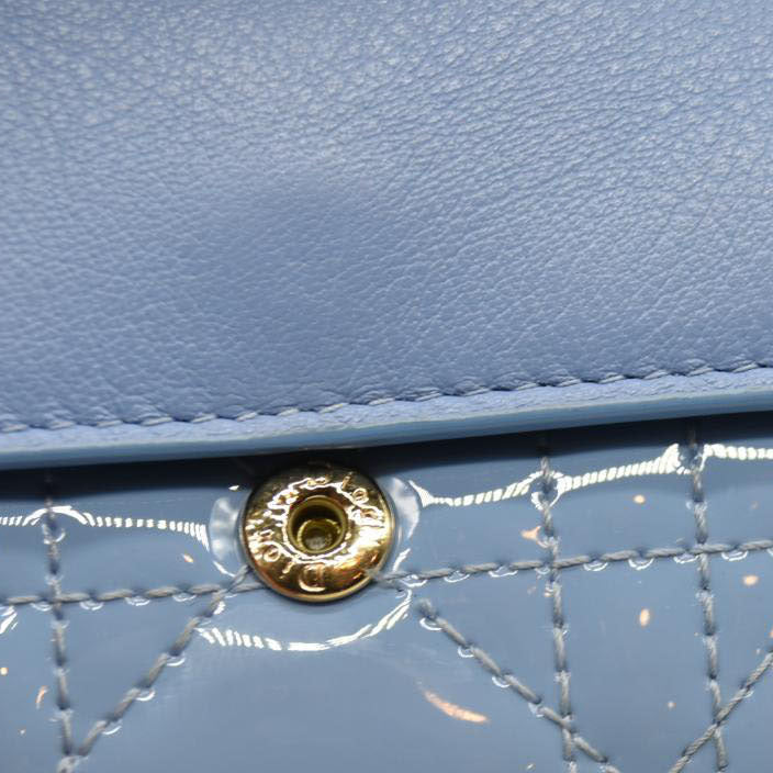 Christian Dior  Patent Cannage Lady Dior Lotus Wallet Light Blue