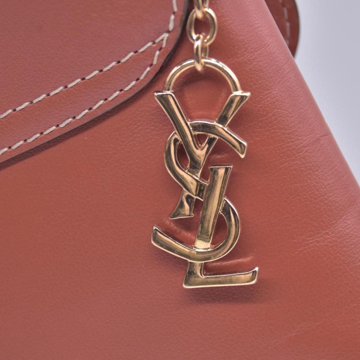 $980 YVES SAINT LAURENT Calfskin Cutout Y Monogram Flap Shoulder Bag Terracotta CONSIGNMENT 10021247