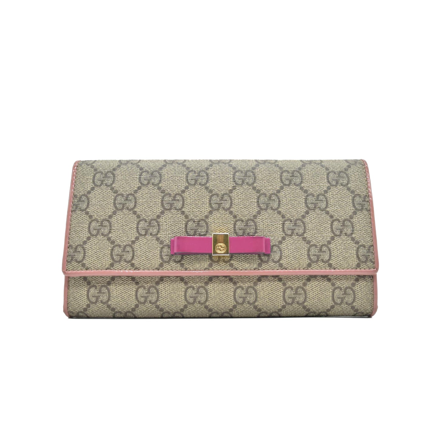 $650 Gucci pink original gg canvas continental bow wallet CONSIGNMENT