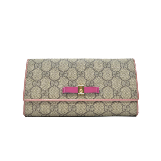 $650 Gucci pink original gg canvas continental bow wallet CONSIGNMENT
