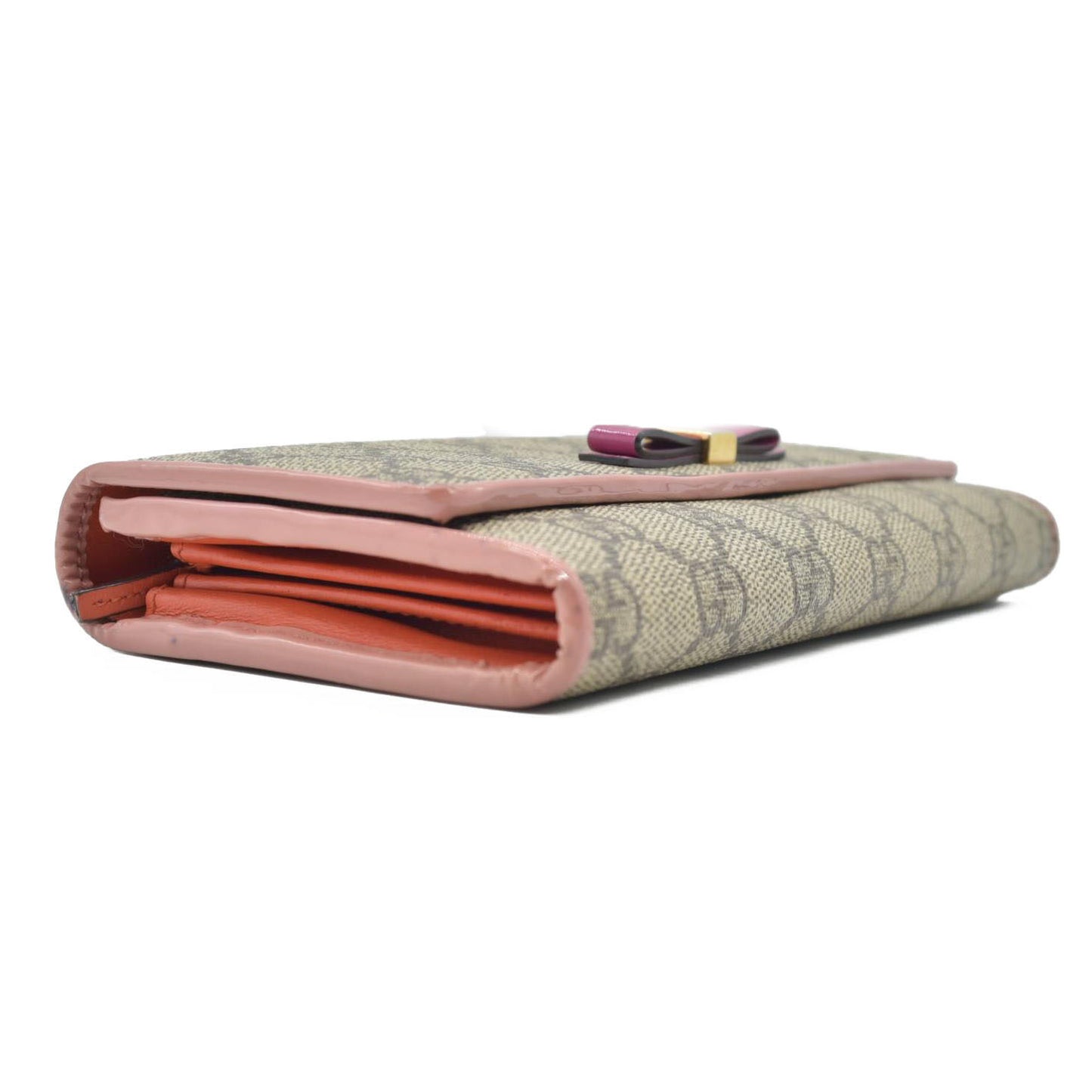 $650 Gucci pink original gg canvas continental bow wallet CONSIGNMENT
