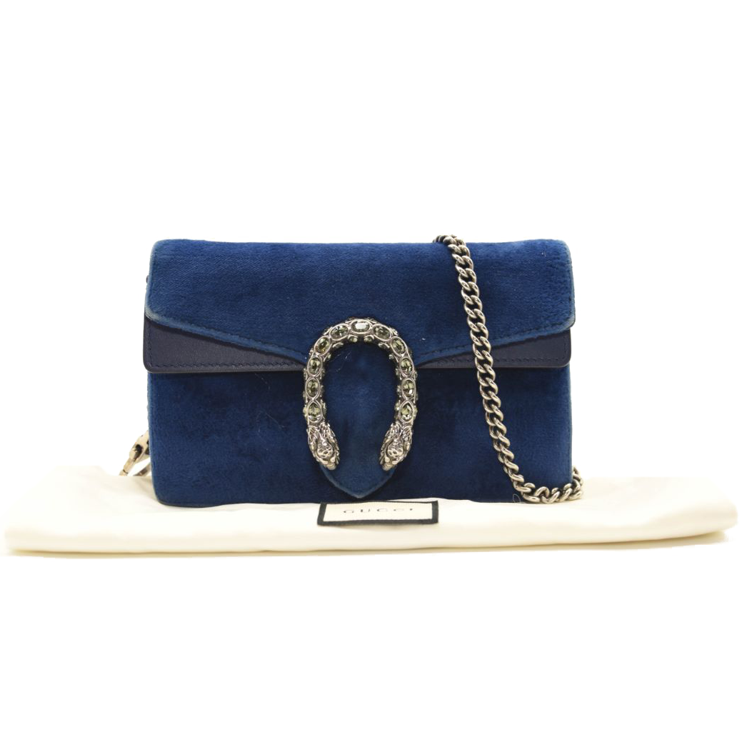 Gucci Velvet Super Mini Dionysus Shoulder Bag Dark Navy Blue