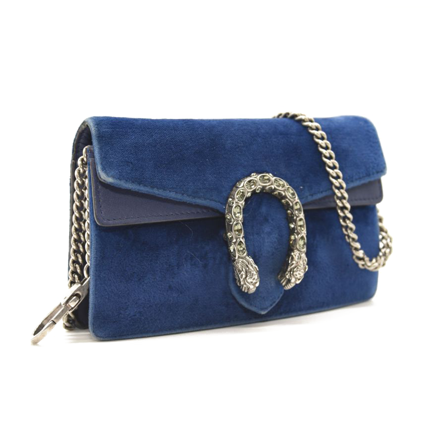 Gucci Velvet Super Mini Dionysus Shoulder Bag Dark Navy Blue