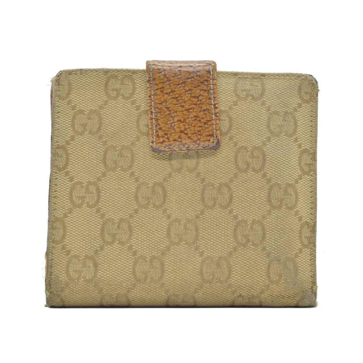 $420 Gucci Gucci Beige/Brown GG Canvas Nailhead Compact Wallet CONSIGNMENT