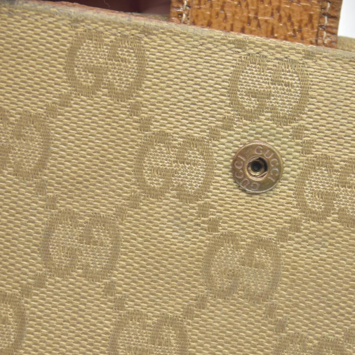 $420 Gucci Gucci Beige/Brown GG Canvas Nailhead Compact Wallet CONSIGNMENT