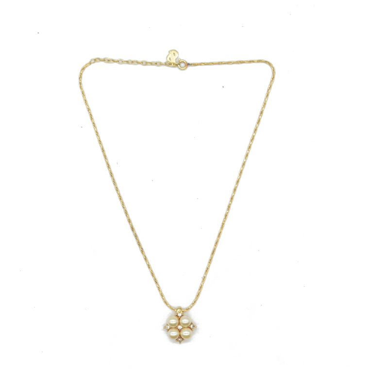 $550 Dior Petit Necklace Gold Finish Metal Necklace with Resin Pearl