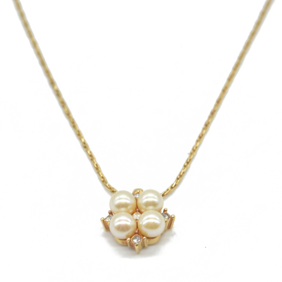 $550 Dior Petit Necklace Gold Finish Metal Necklace with Resin Pearl
