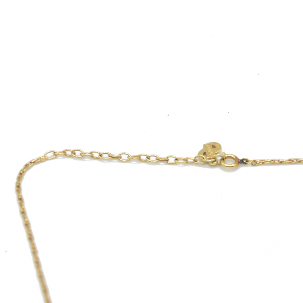 $550 Dior Petit Necklace Gold Finish Metal Necklace with Resin Pearl