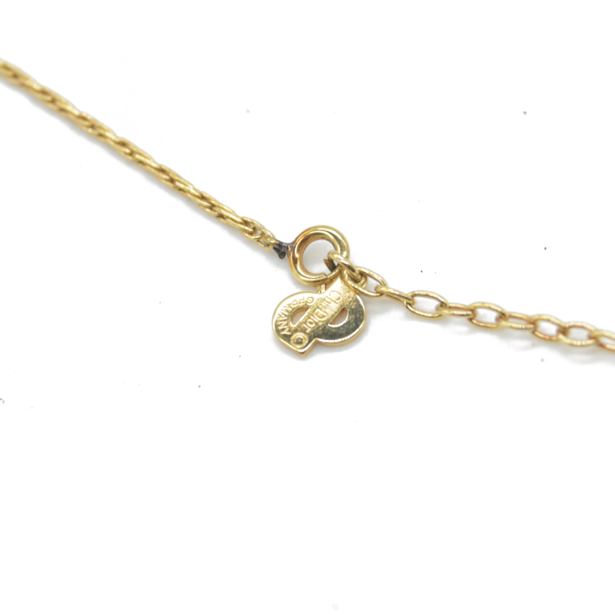 $550 Dior Petit Necklace Gold Finish Metal Necklace with Resin Pearl