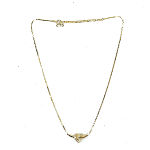 $550 Christian Dior Twisted Heart Necklace Metal Gold Tone