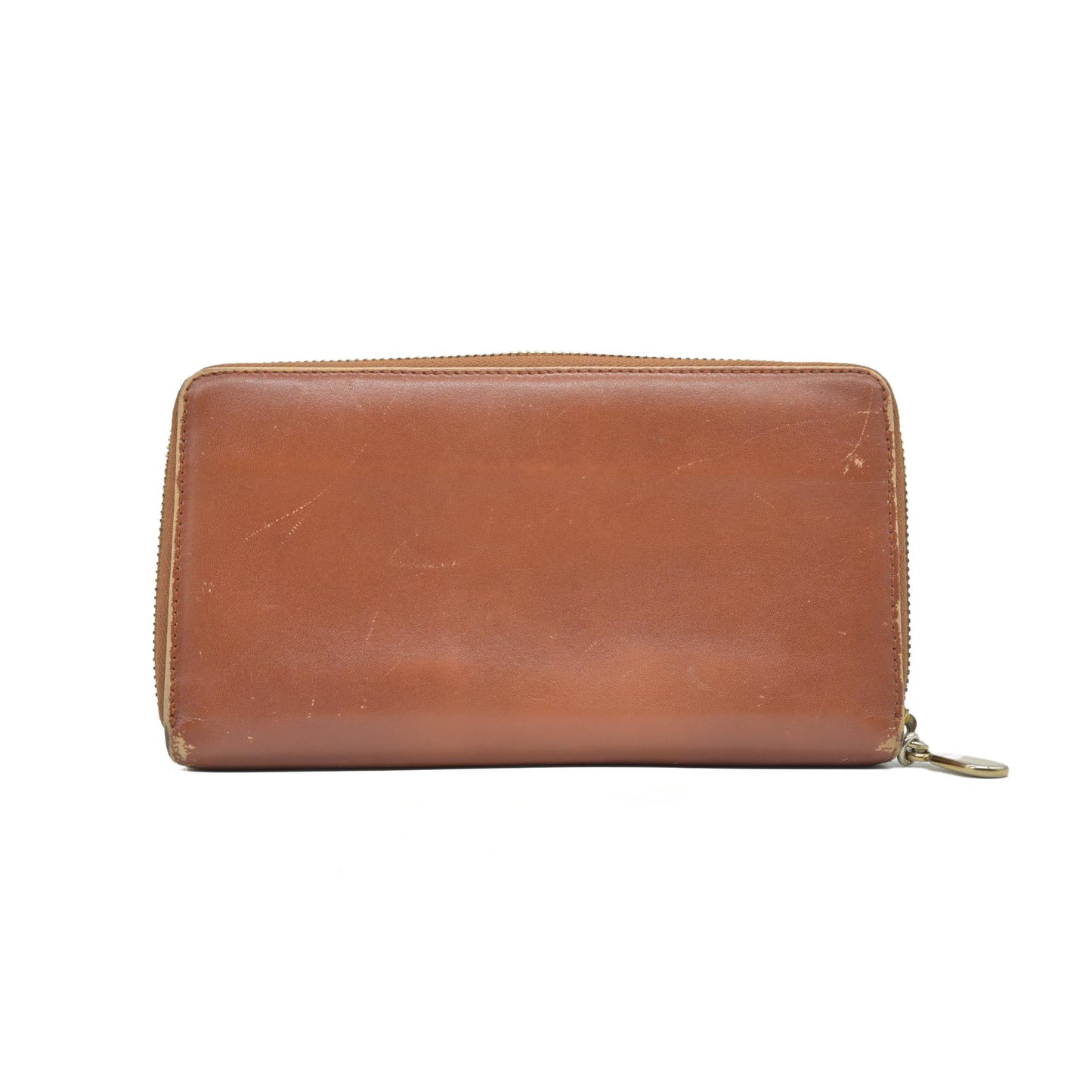$690 CHLOE Ribbon Leather Zip Around Long Wallet Brown