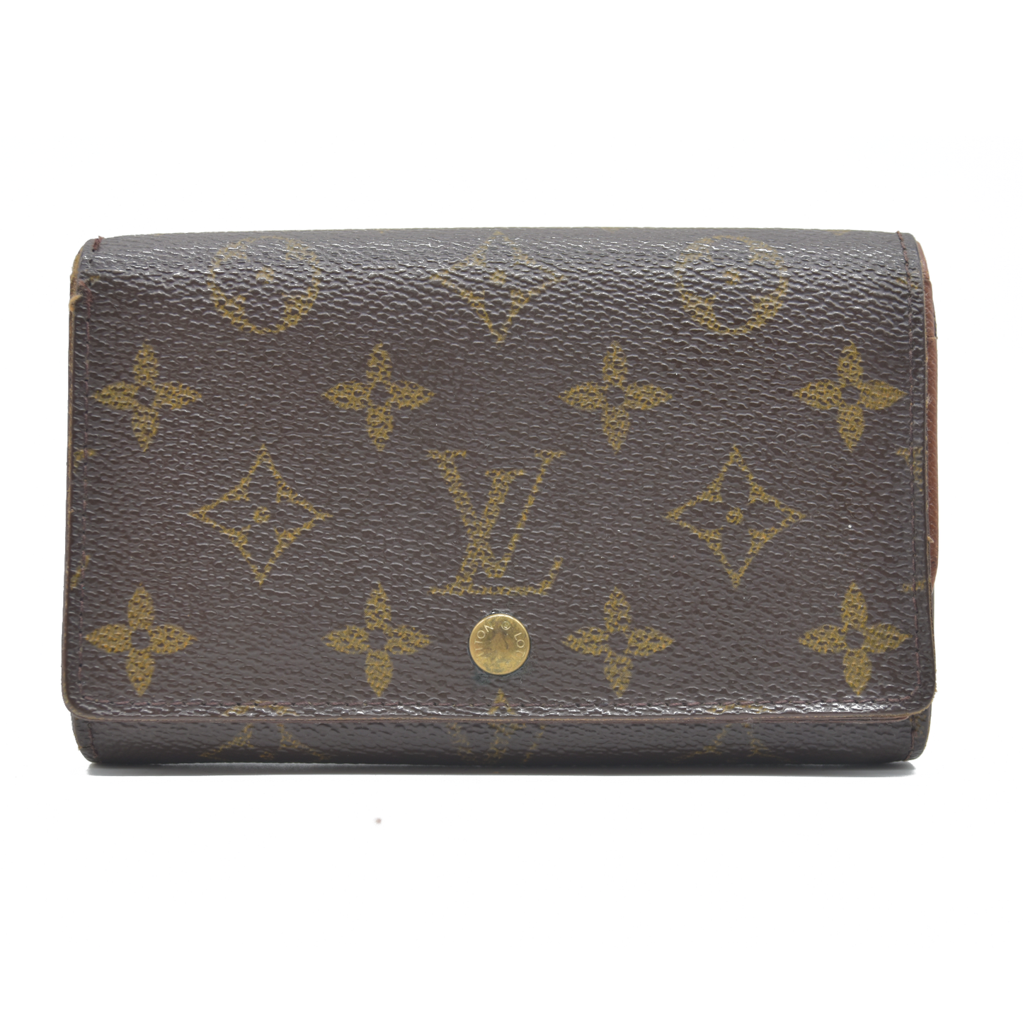 AUCTION $610 Louis Vuitton Monogram Porte Monnaie Zip Bifold Wallet Brown CA0947