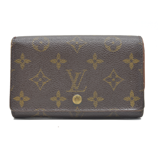 AUCTION $610 Louis Vuitton Monogram Porte Monnaie Zip Bifold Wallet Brown CA0947