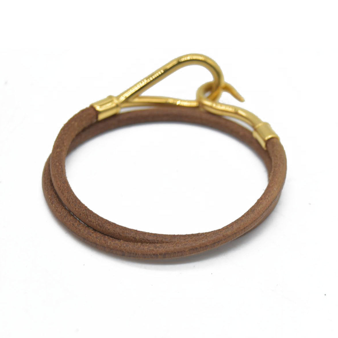 $435 Hermès Leather Jumbo Hook Double Tour Wrap Bracelet