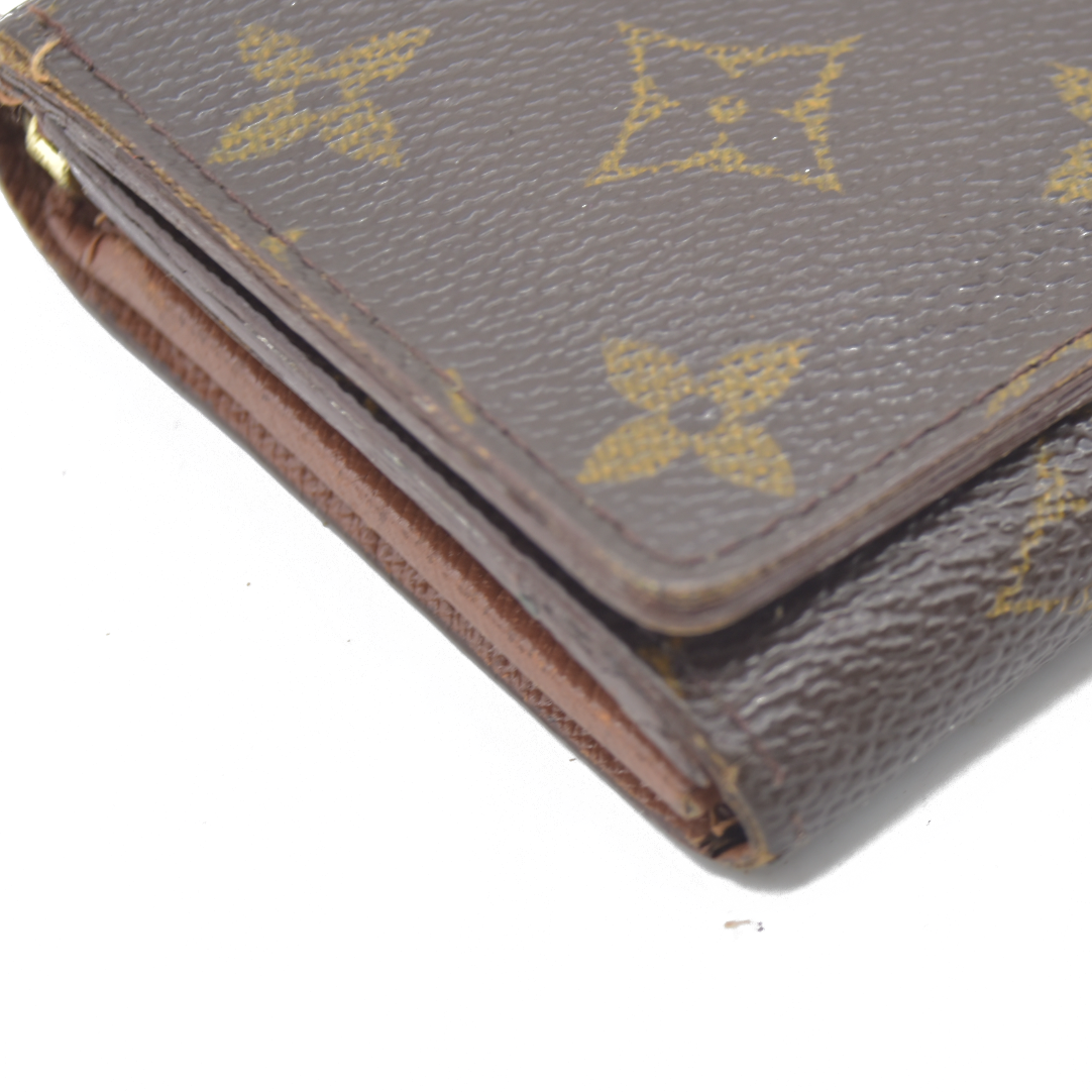 AUCTION $610 Louis Vuitton Monogram Porte Monnaie Zip Bifold Wallet Brown CA0947